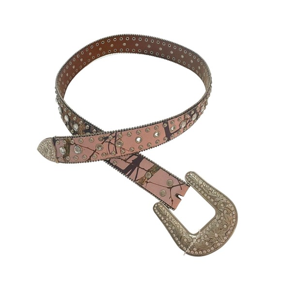 Blazin Roxx Western Style Bling Leather Belt w /Removable Buckle M Pink Camo - Picture 4 of 4